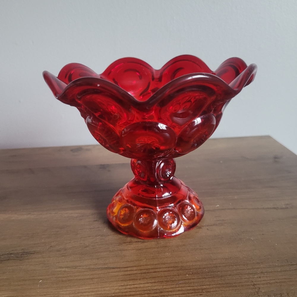L.E Smith Ruby Red Amberina Moon & Stars Pedestal Glass Bowl